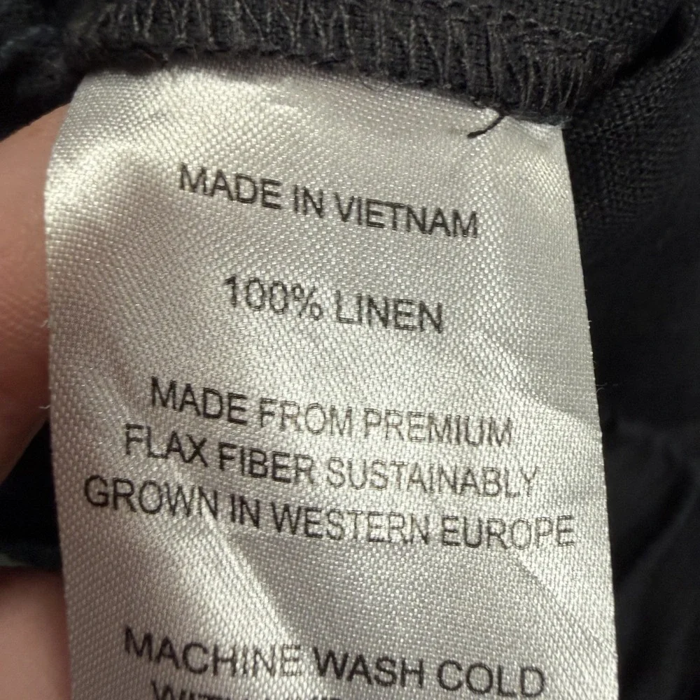 Quince Pants Women Small 100% European Linen Tapered Ankle Black Elastic Waist